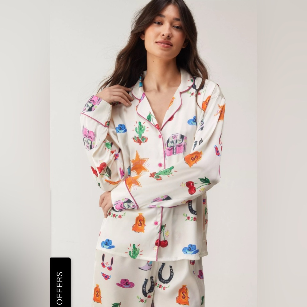 Nasty Gal White Printed Pajama Set - Picture 2 of 7